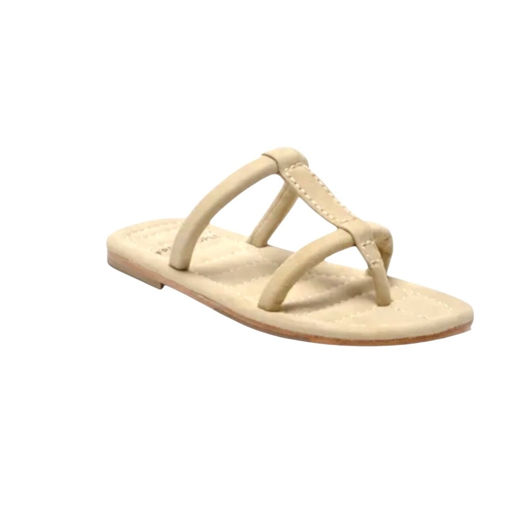 New Free People Hadden Suede Slide Sandal Thong Strap Cushion Sole Beige Size 8.